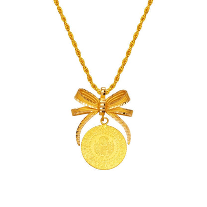 22K Yellow Gold Quarter Coin Bow Necklace