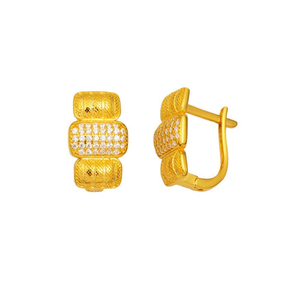 14K Yellow Gold Mesh Segmented Cubic Zirconia Earrings