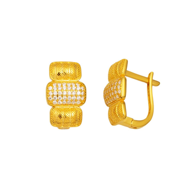 14K Yellow Gold Mesh Segmented Cubic Zirconia Earrings