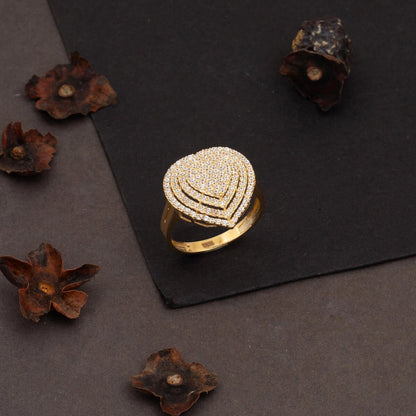14K Yellow Gold Sparkling Heart Cubic Zirconia Ring
