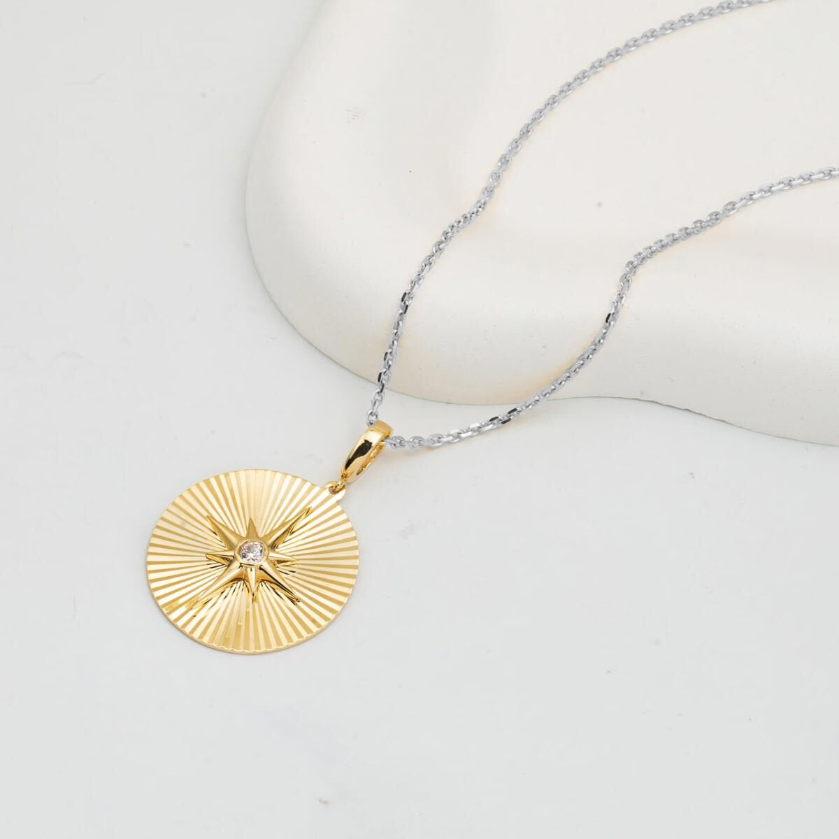14K Yellow Gold Sparkling North Star Cubic Zirconia Pendant