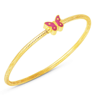 14K Yellow Gold Purple Butterfly Italian Children's Bangle
