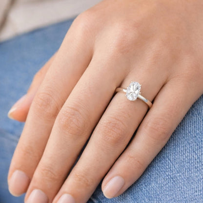 14K White Gold 0.50 Ct Oval Cut Moissanite Solitaire Ring