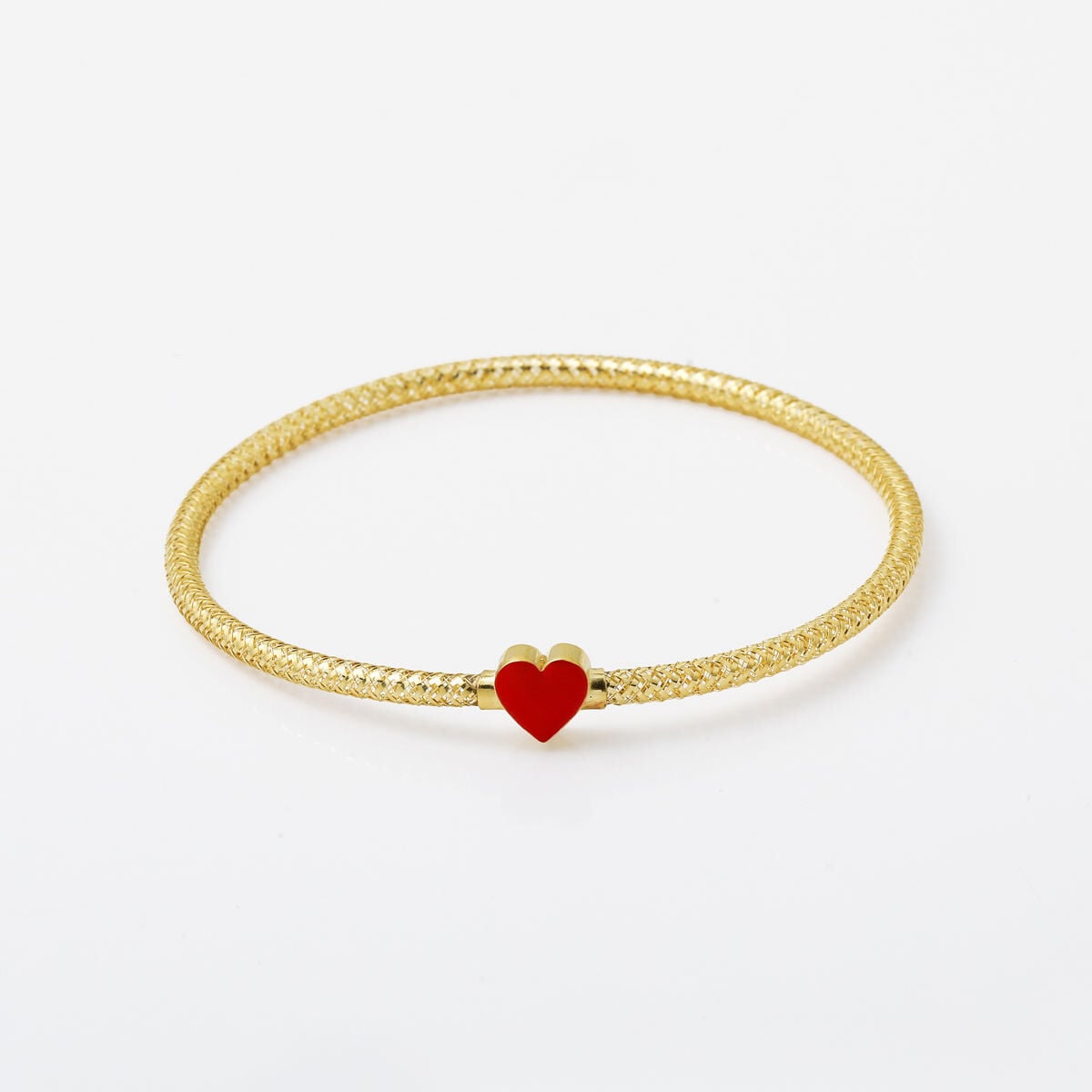 14K Yellow Gold Rose Heart Flexible Enamel Bracelet