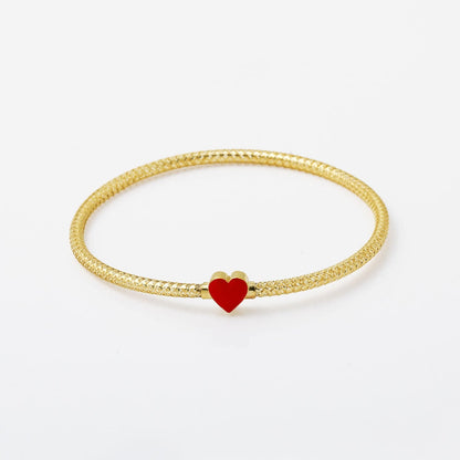14K Yellow Gold Rose Heart Flexible Enamel Bracelet