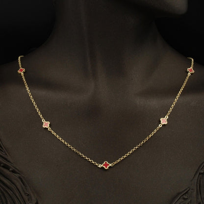 14K Yellow Gold Rose Clover Onyx Necklace Bracelet Set