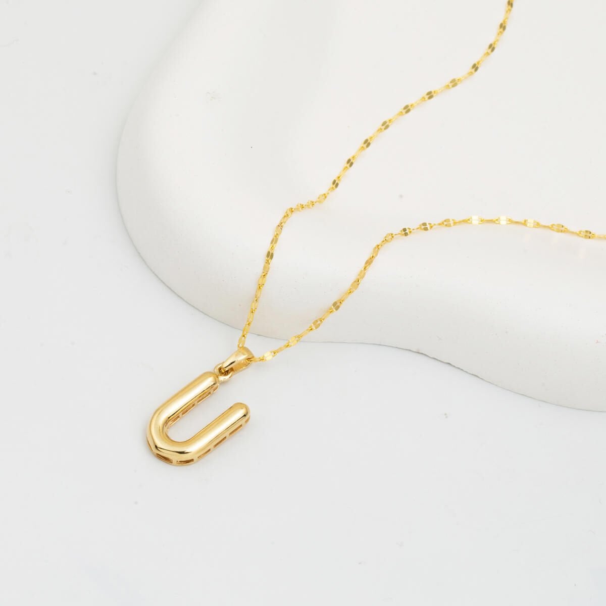 14K Yellow Gold Balloon Initial U Necklace