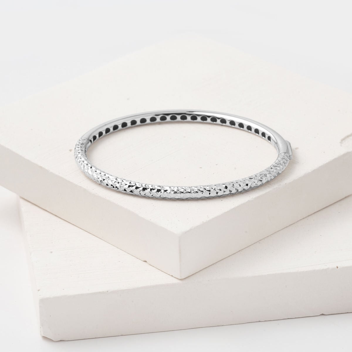 14K White Gold Hand Engraved Hinged Cuff Bracelet