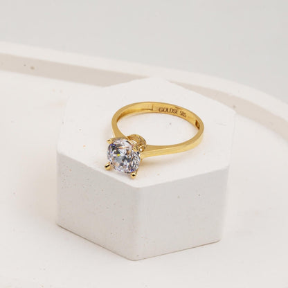 14K Yellow Gold Crown Solitaire Cubic Zirconia Ring