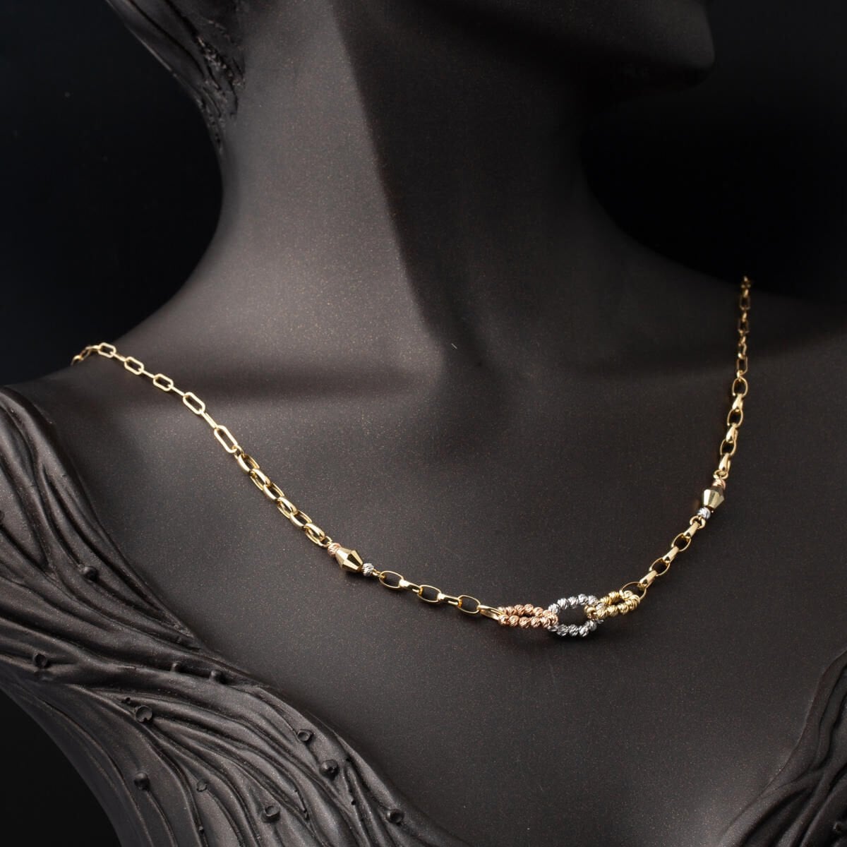 14K Yellow Gold Bead Chain Cubic Zirconia Necklace