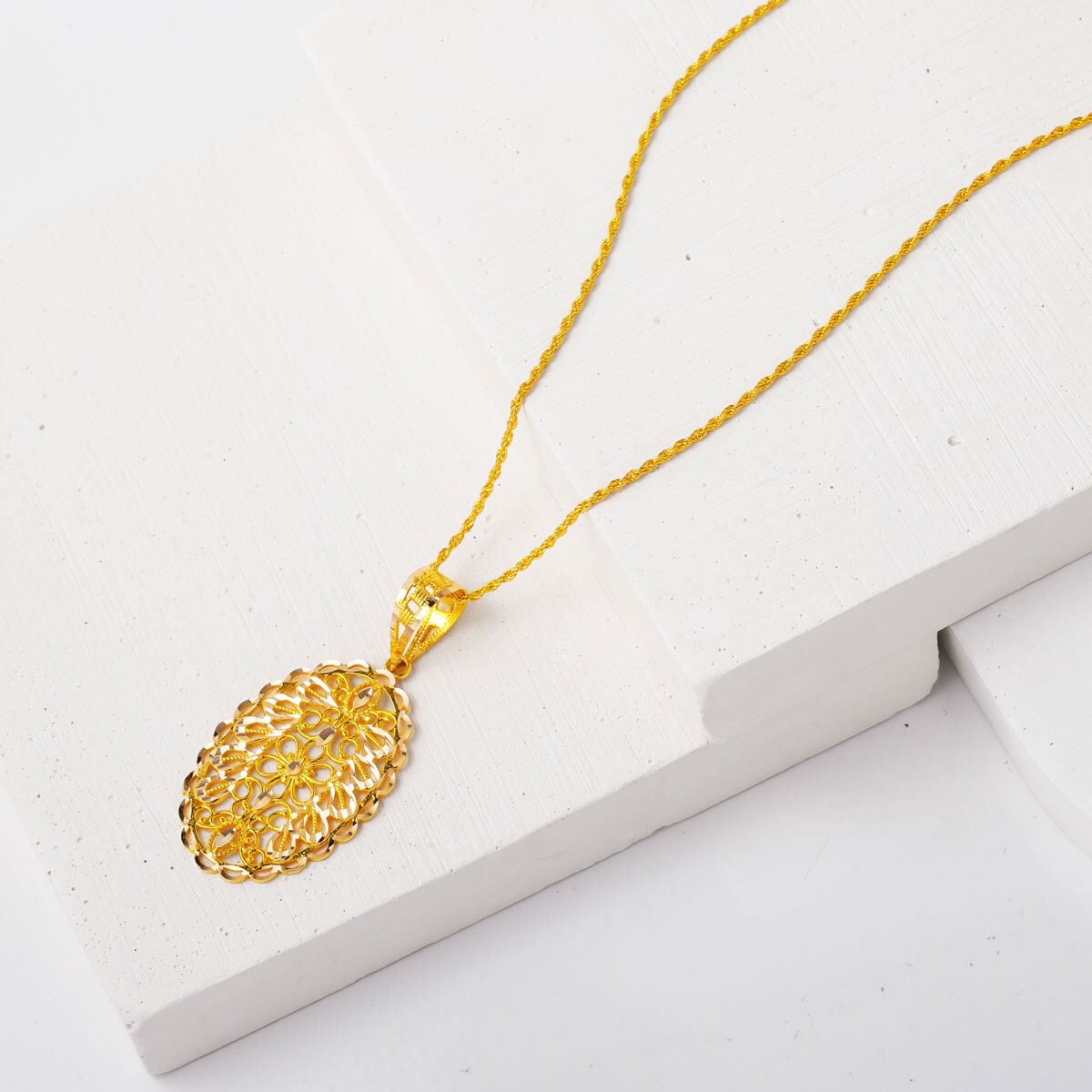 14K Yellow Gold Engraved Elegant Engagement Necklace