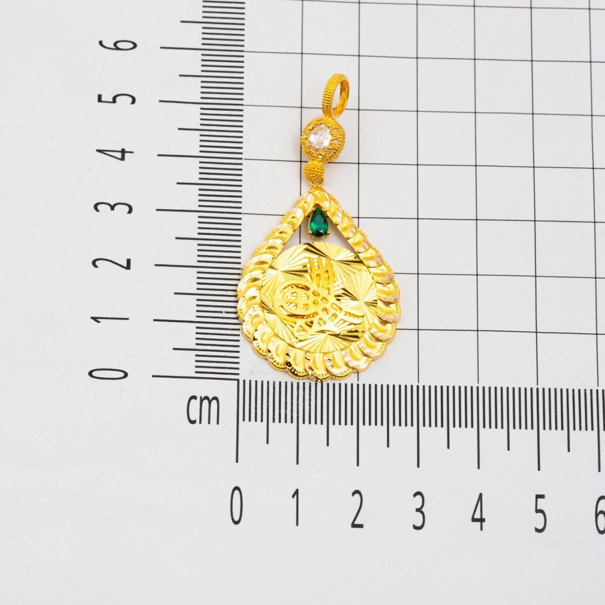14K Yellow Gold Classic Ottoman Tughra Cubic Zirconia Necklace