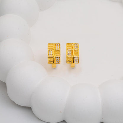 14K Yellow Gold Mesh Patterned Cubic Zirconia Clip-On Earrings