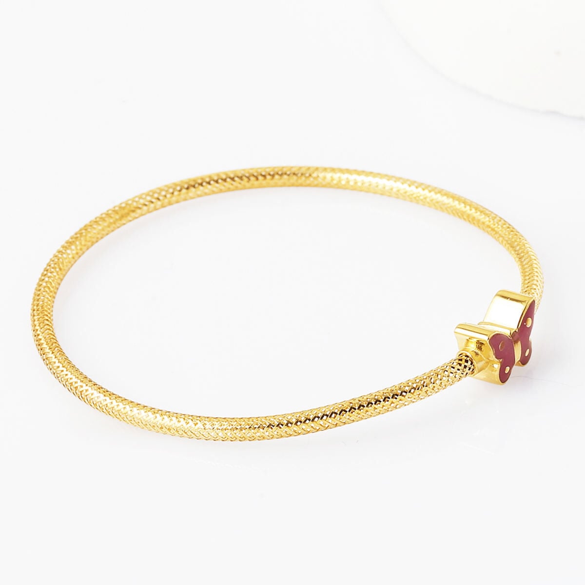 14K Yellow Gold Purple Butterfly Italian Children's Bangle
