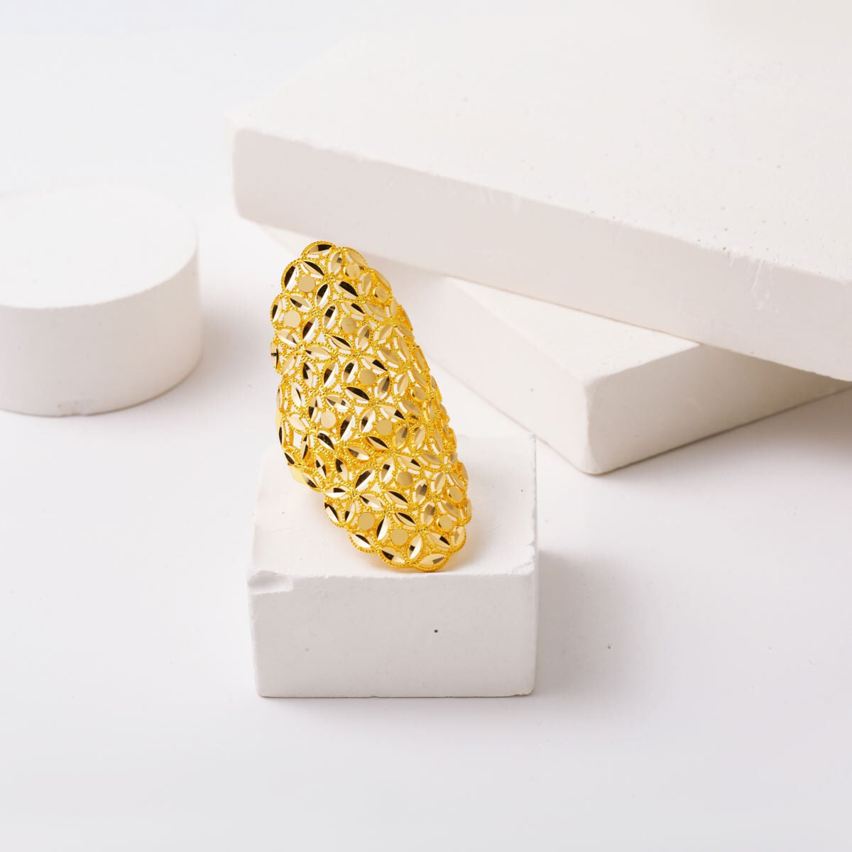14K Yellow Gold Flower of Life Marquise Ring (6.7 g)