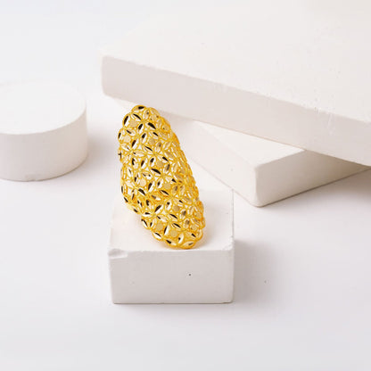 14K Yellow Gold Flower of Life Marquise Ring (6.7 g)