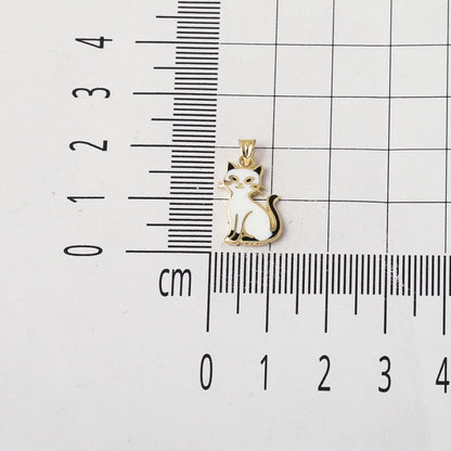 14K Yellow Gold Cat Enamel Necklace