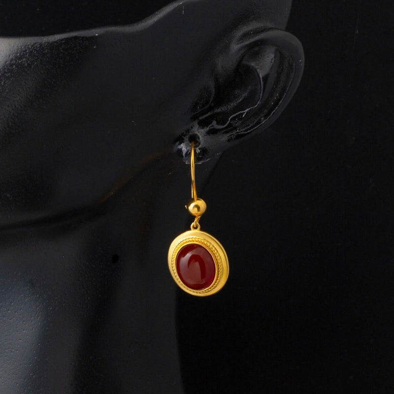 14K Yellow Gold Dangle Agate Stone Women's Earrings