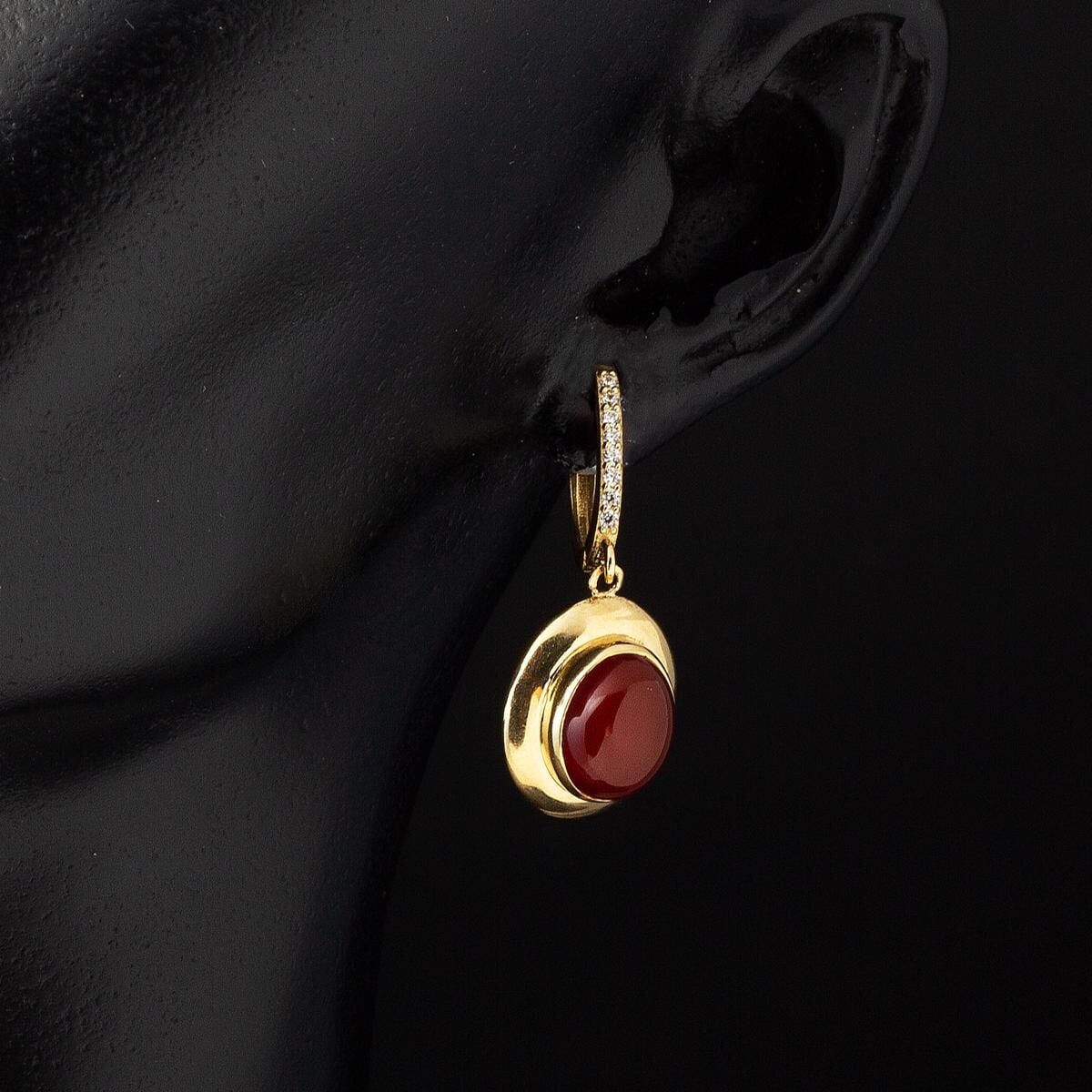 14K Yellow Gold Agate Cubic Zirconia Earrings