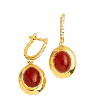 14K Yellow Gold Agate Cubic Zirconia Earrings