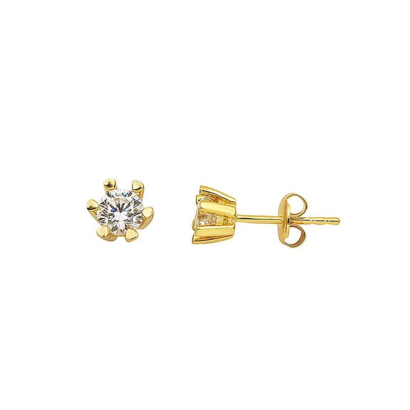 14K Yellow Gold Six Prong Single Stone Cubic Zirconia Earrings