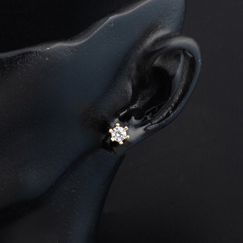 14K Yellow Gold Six Prong Single Stone Cubic Zirconia Earrings
