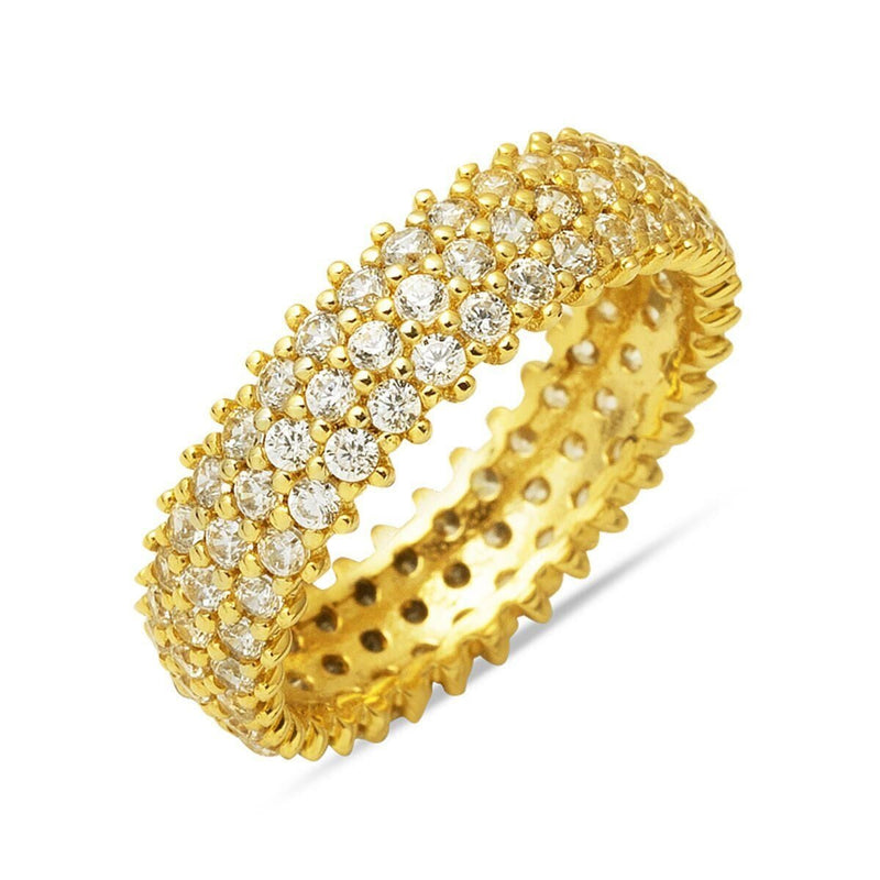 14K Yellow Gold 3 Row Full Eternity Cubic Zirconia Women's Wedding Band