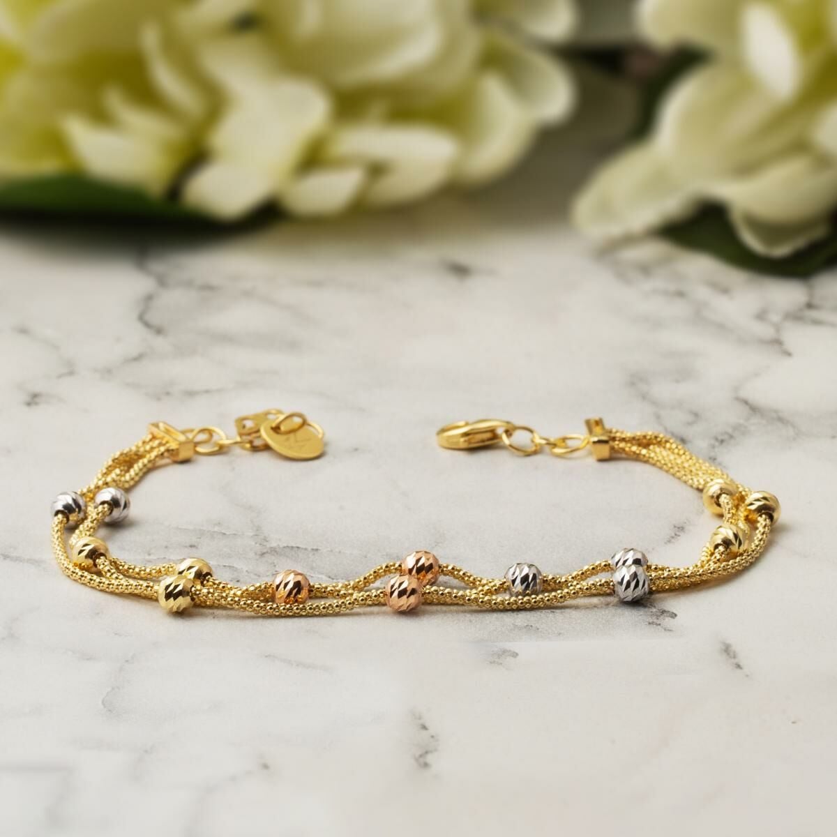 14K Yellow Gold Italian Style Gold Bead Bracelet