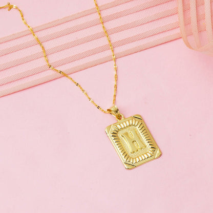 14K Yellow Gold Square Plate Initial H Necklace