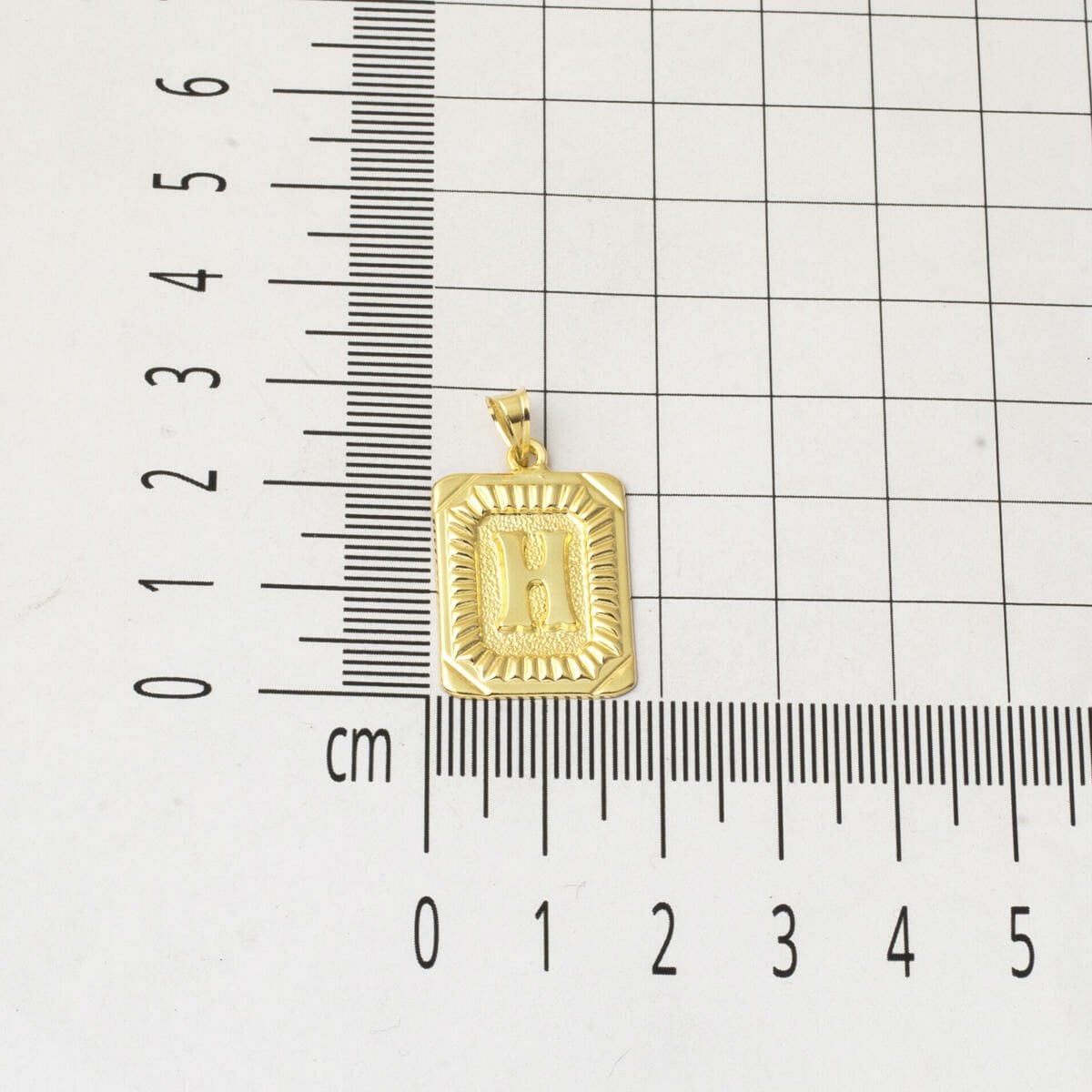 14K Yellow Gold Square Plate Initial H Necklace