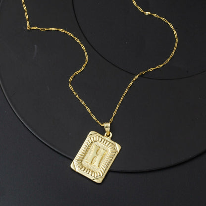 14K Yellow Gold Square Plate Initial H Necklace