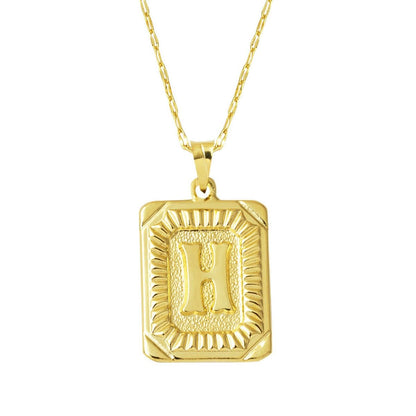 14K Yellow Gold Square Plate Initial H Necklace