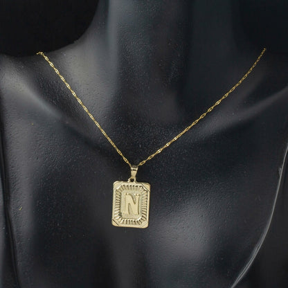 14K Yellow Gold Square Plate Initial N Necklace