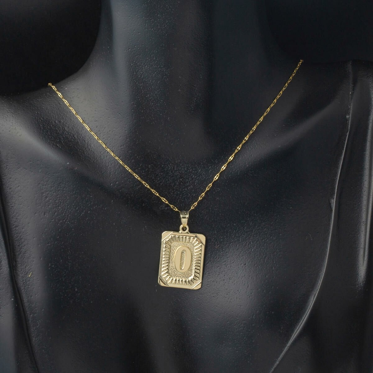 14K Yellow Gold Square Plate O Initial Necklace