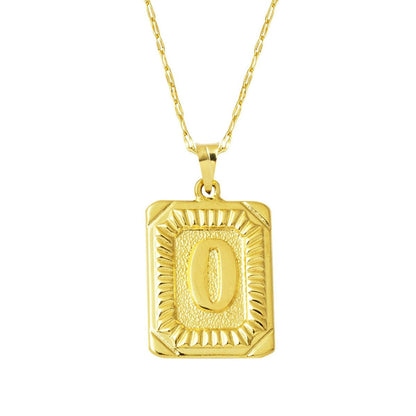 14K Yellow Gold Square Plate O Initial Necklace