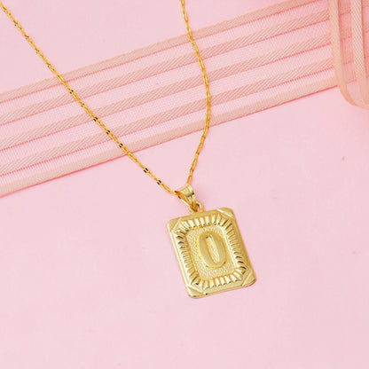 14K Yellow Gold Square Plate O Initial Necklace