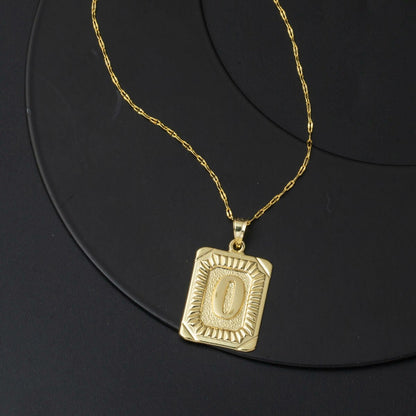 14K Yellow Gold Square Plate O Initial Necklace