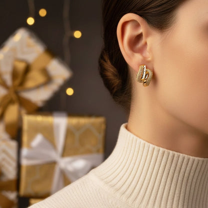 14K Yellow Gold Asymmetric Cubic Zirconia Earrings