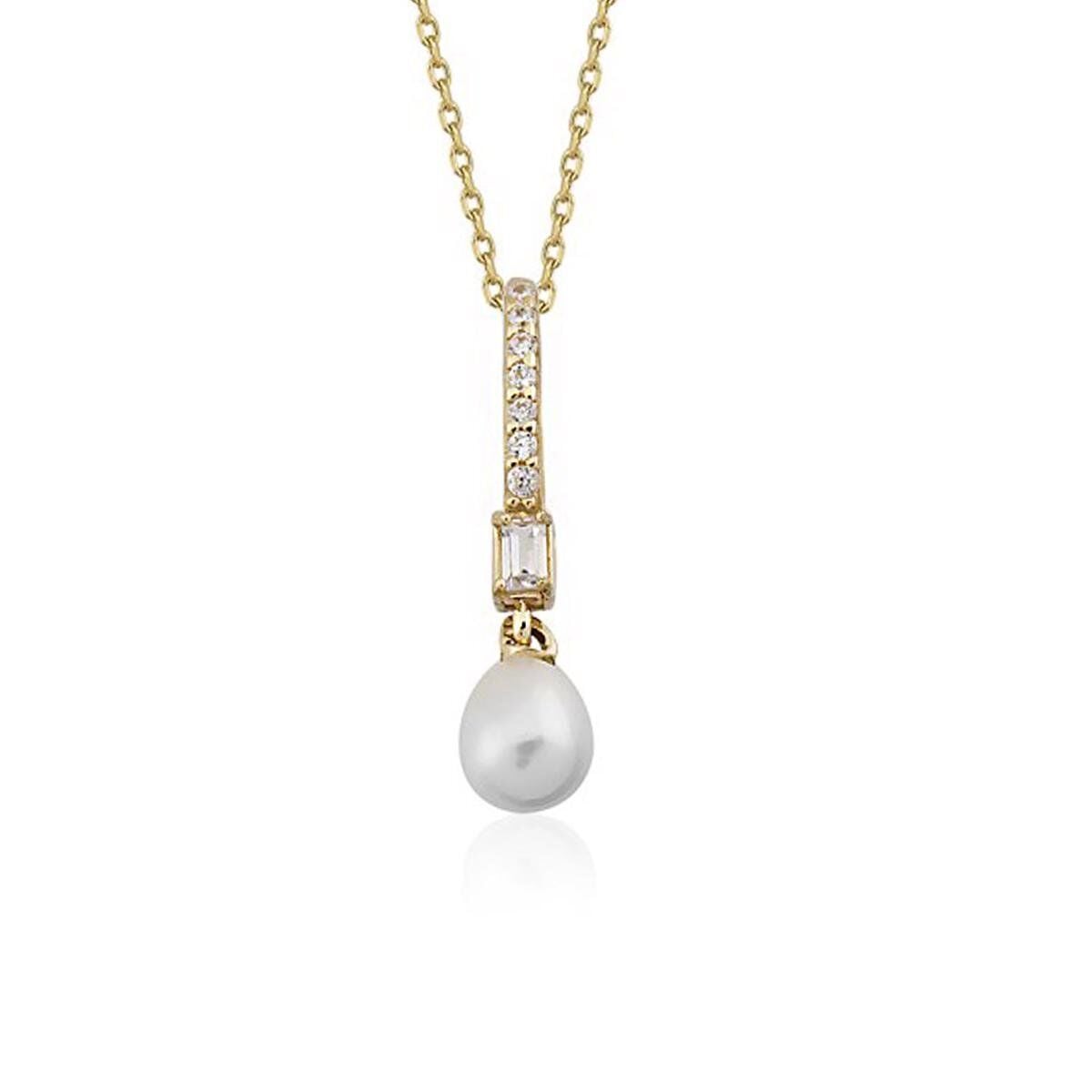14K Yellow Gold Annecy Pearl Baguette Cubic Zirconia Set