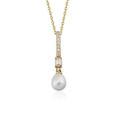 14K Yellow Gold Annecy Pearl Baguette Cubic Zirconia Set