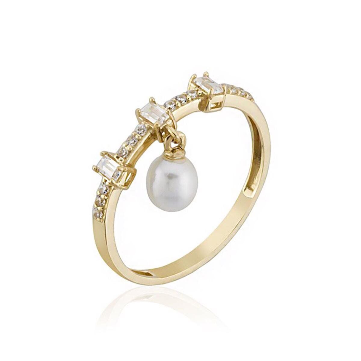 14K Yellow Gold Annecy Pearl Baguette Cubic Zirconia Set