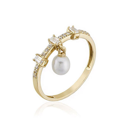 14K Yellow Gold Annecy Pearl Baguette Cubic Zirconia Set