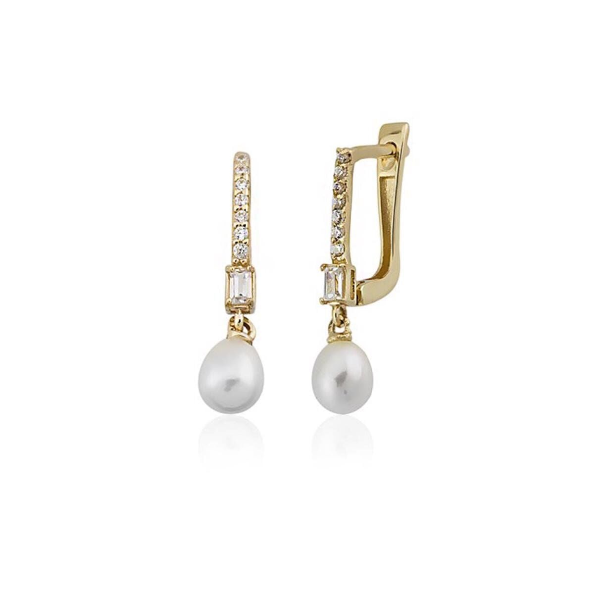 14K Yellow Gold Annecy Pearl Baguette Cubic Zirconia Set