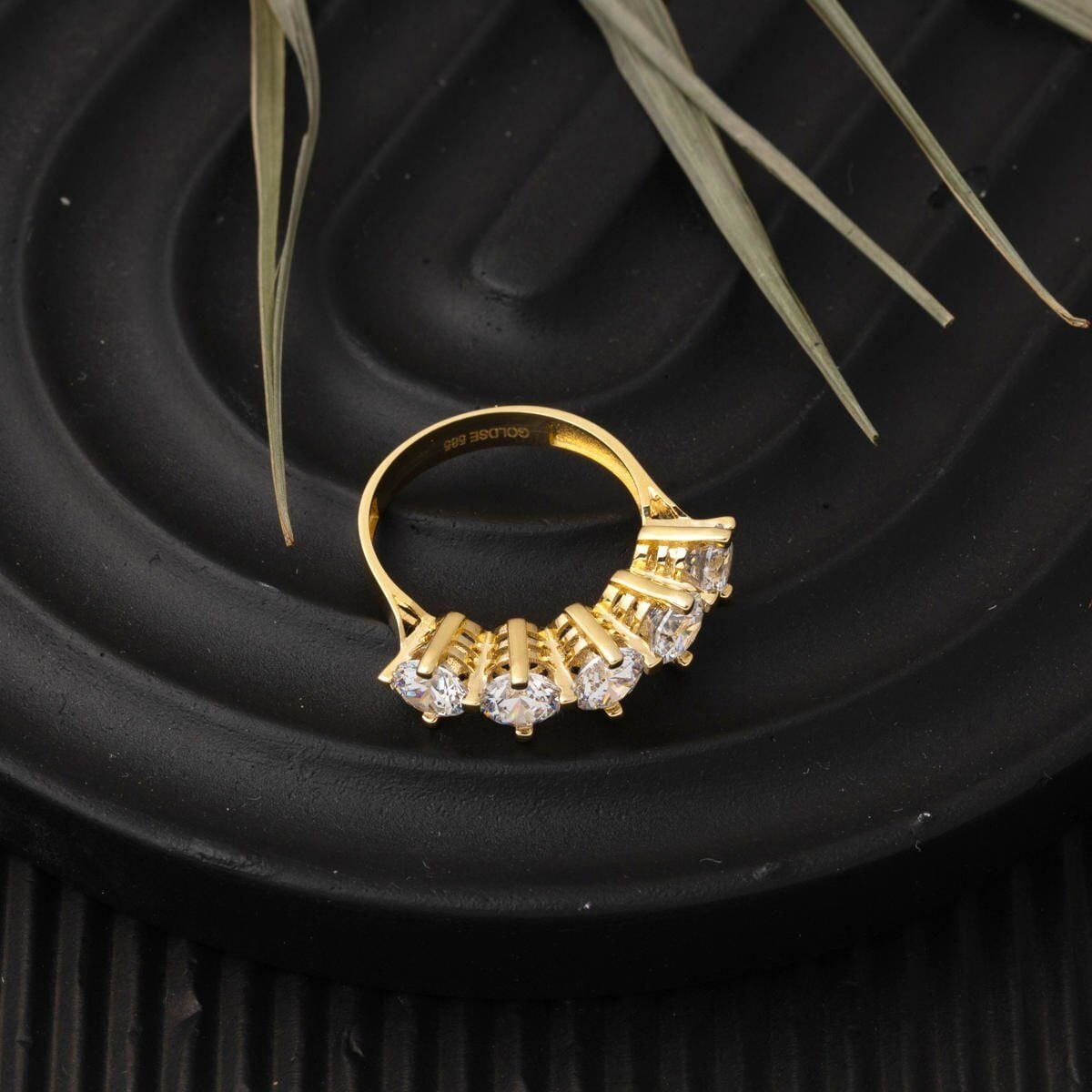 14K Yellow Gold Antares Five Stone Cubic Zirconia Ring