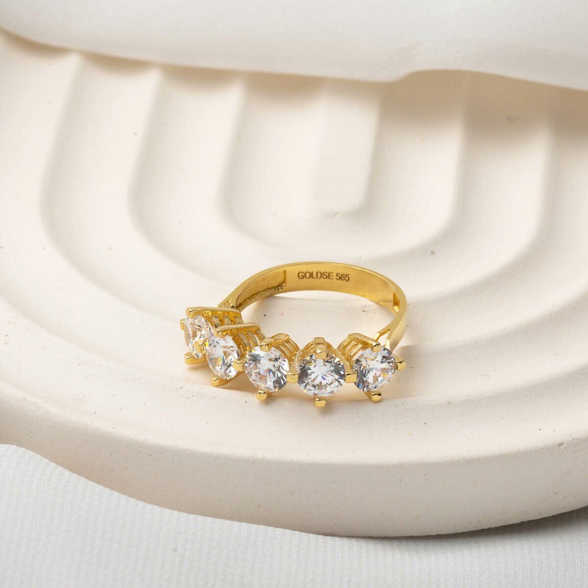 14K Yellow Gold Antares Five Stone Cubic Zirconia Ring