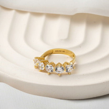 14K Yellow Gold Antares Five Stone Cubic Zirconia Ring