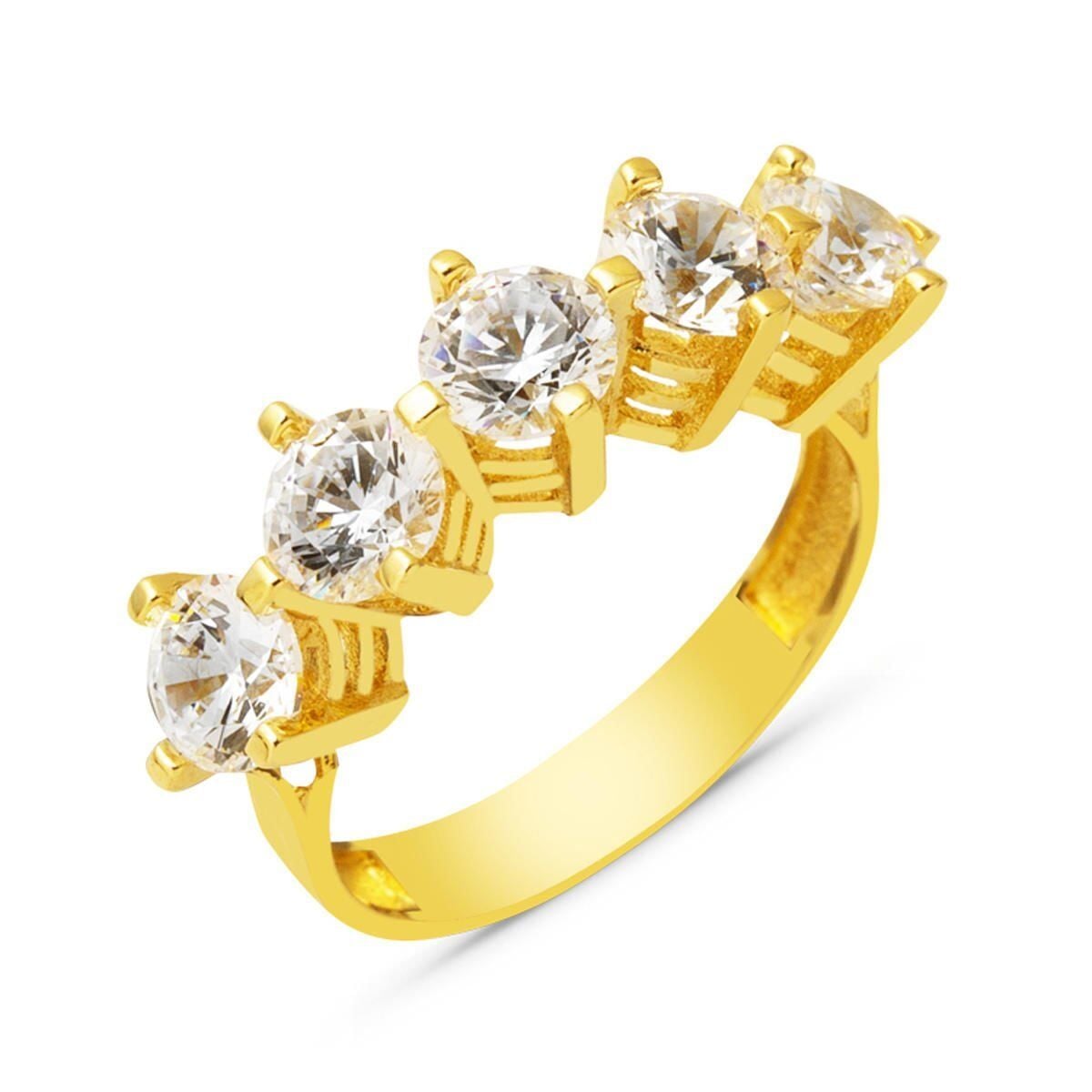 14K Yellow Gold Antares Five Stone Cubic Zirconia Ring