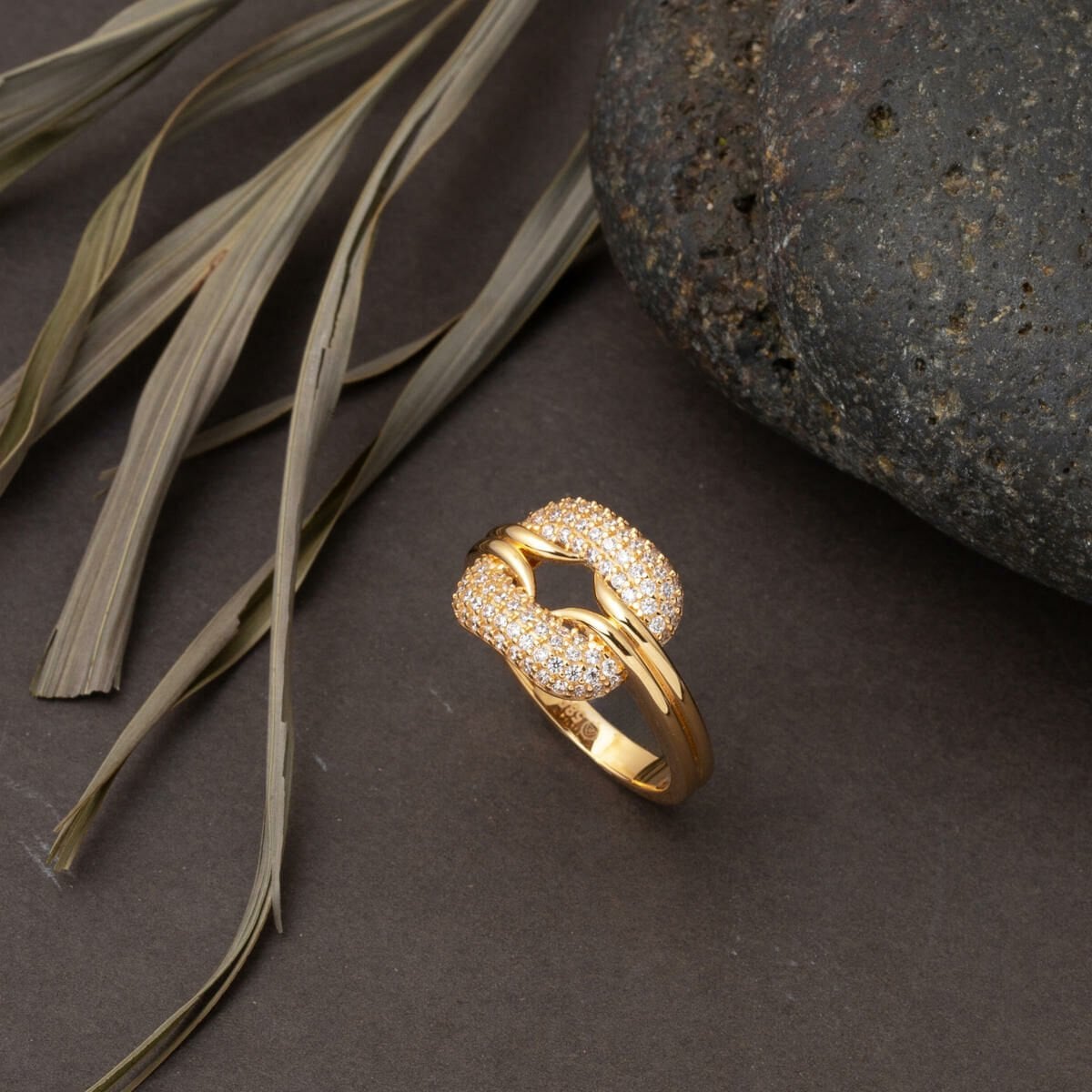 14K Yellow Gold Love Knot Cubic Zirconia Ring