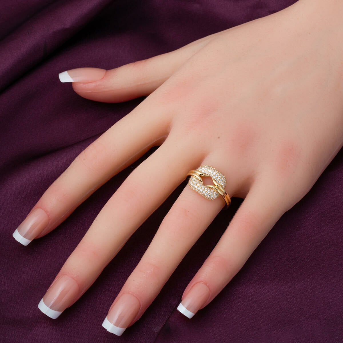 14K Yellow Gold Love Knot Cubic Zirconia Ring