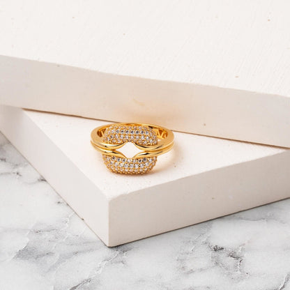 14K Yellow Gold Love Knot Cubic Zirconia Ring